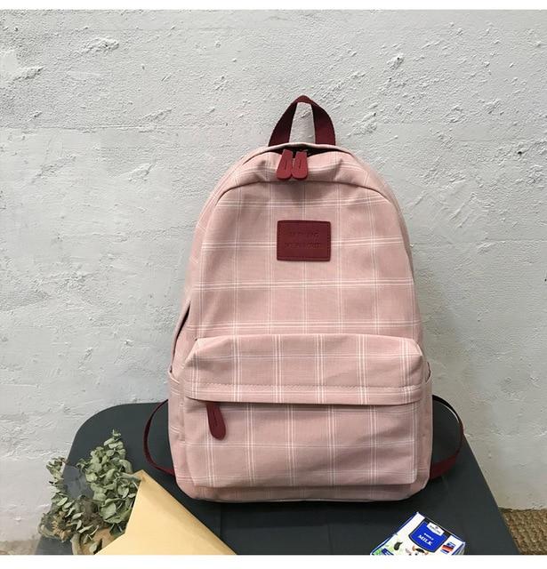 Korean Style Checked School Book Backpack