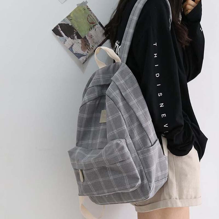 Korean Style Checked School Book Backpack