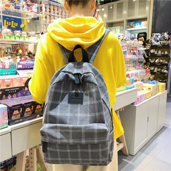 Korean Style Checked School Book Backpack