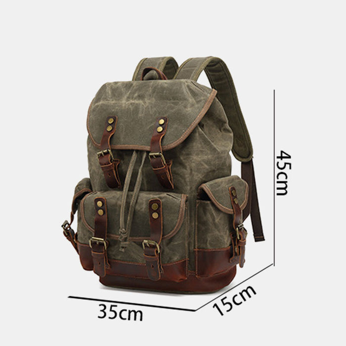 Vintage Waxed Canvas Leather Travel Backpack