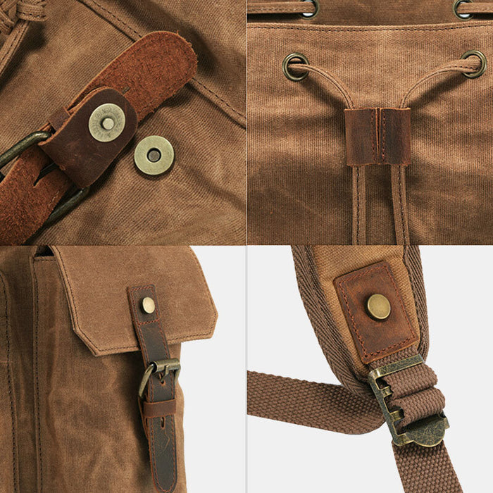 Large Vintage Waxed Canvas Leather Backpack