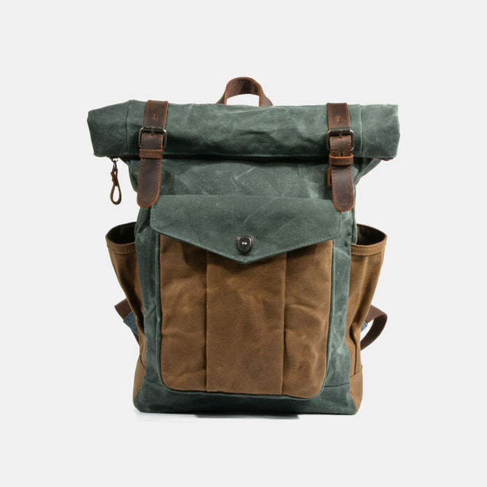 Waxed Canvas Roll Top Backpack Vintage Laptop Rucksack