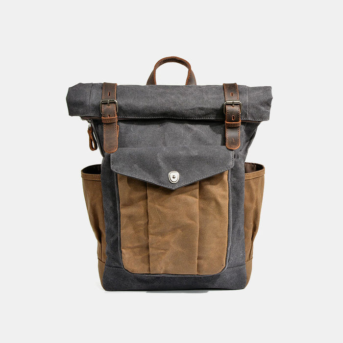 Waxed Canvas Roll Top Backpack Vintage Laptop Rucksack