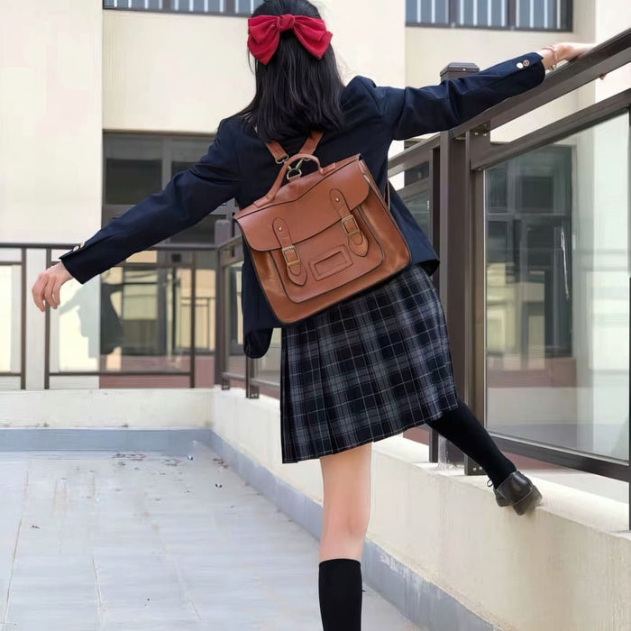 Vintage Faux Leather Satchel Backpack