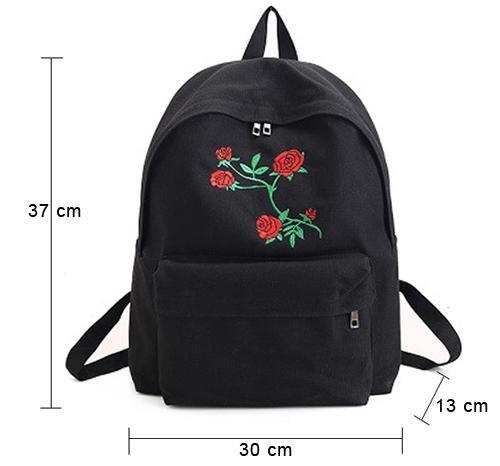 Simple Rose Embroidered Canvas Backpack