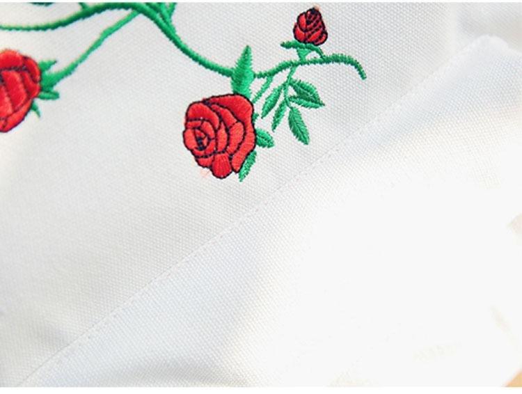 Simple Rose Embroidered Canvas Backpack