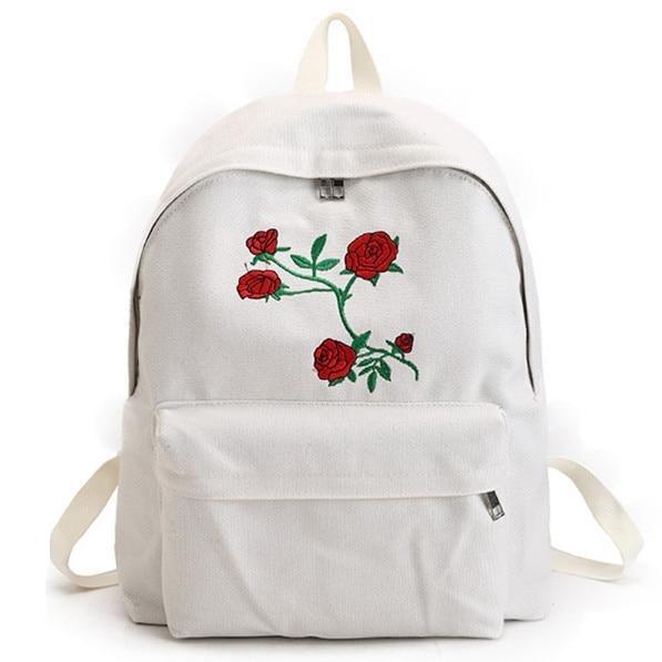 Simple Rose Embroidered Canvas Backpack