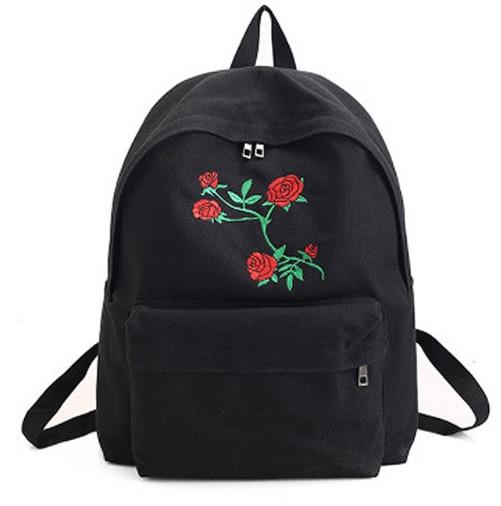 Simple Rose Embroidered Canvas Backpack