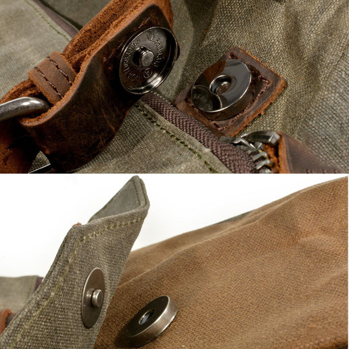 Waxed Canvas Roll Top Backpack Vintage Laptop Rucksack