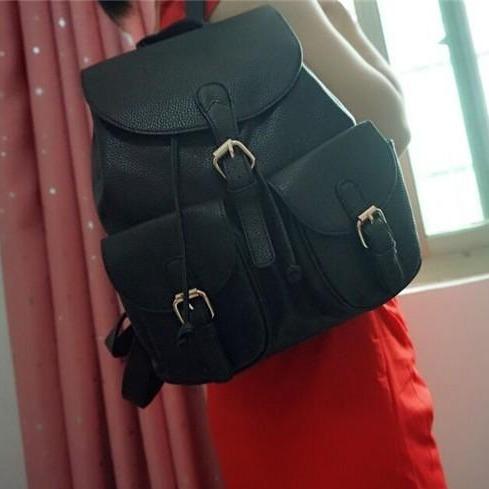 Faux Leather Pocket Backpack