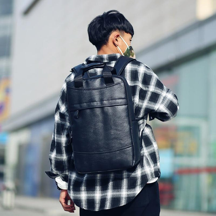 Faux Leather Travel Laptop Backpack