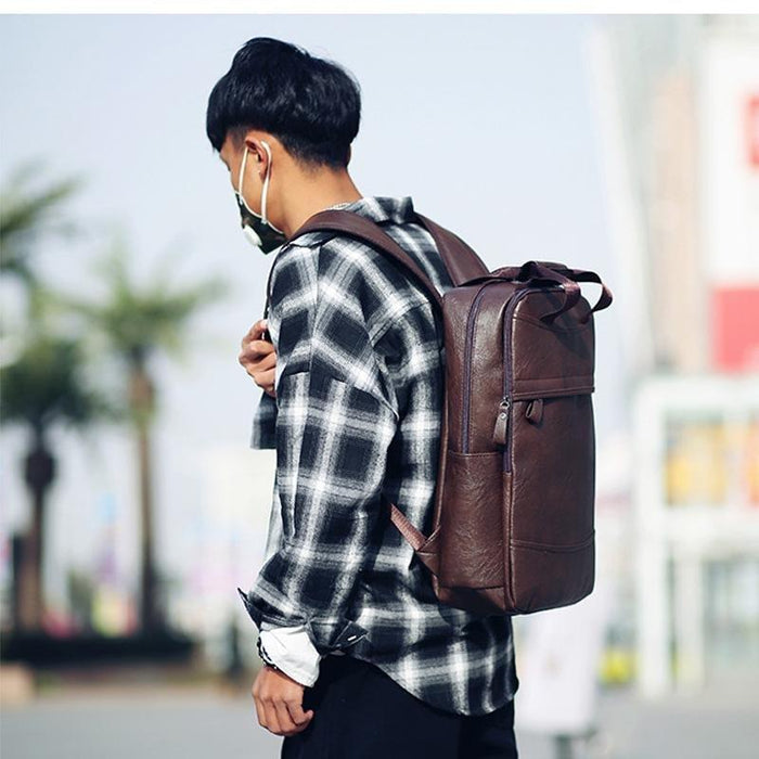 Faux Leather Travel Laptop Backpack