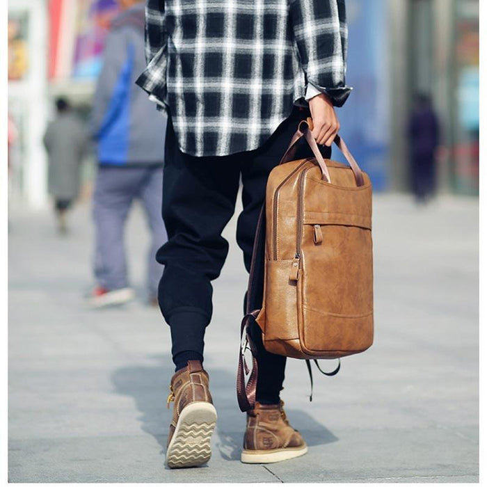 Faux Leather Travel Laptop Backpack
