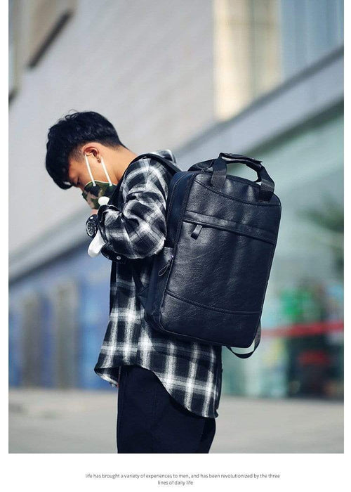 Faux Leather Travel Laptop Backpack