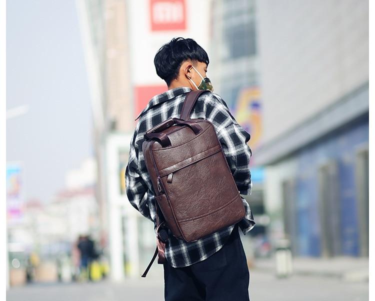 Faux Leather Travel Laptop Backpack