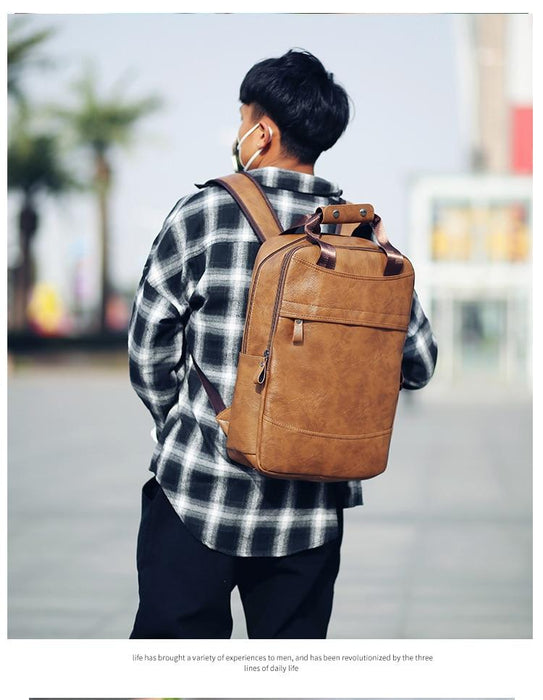 Faux Leather Travel Laptop Backpack