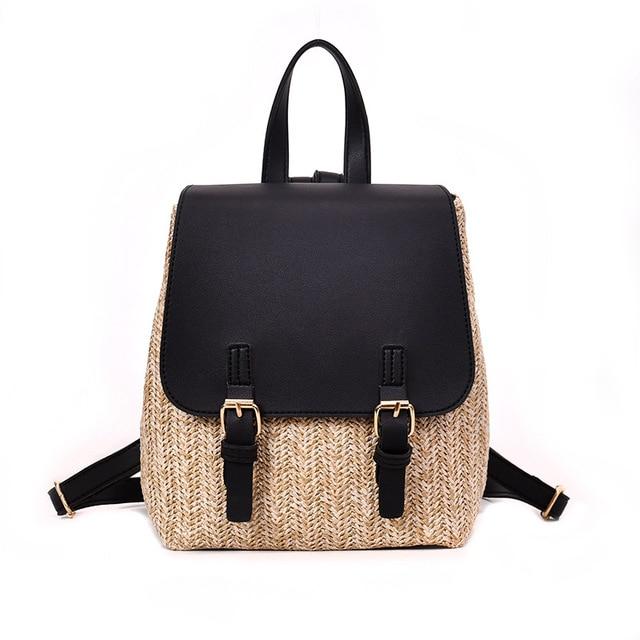 Faux Leather Woven Straw School Backpack