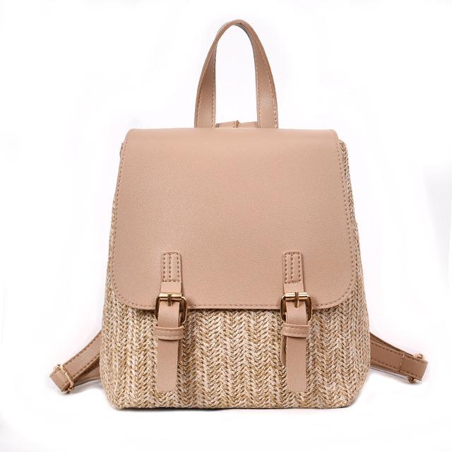 Faux Leather Woven Straw School Backpack