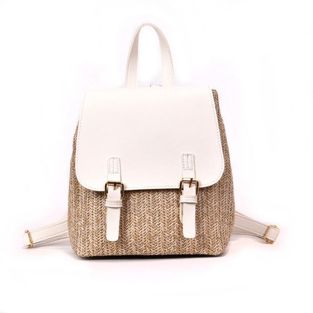 Faux Leather Woven Straw School Backpack