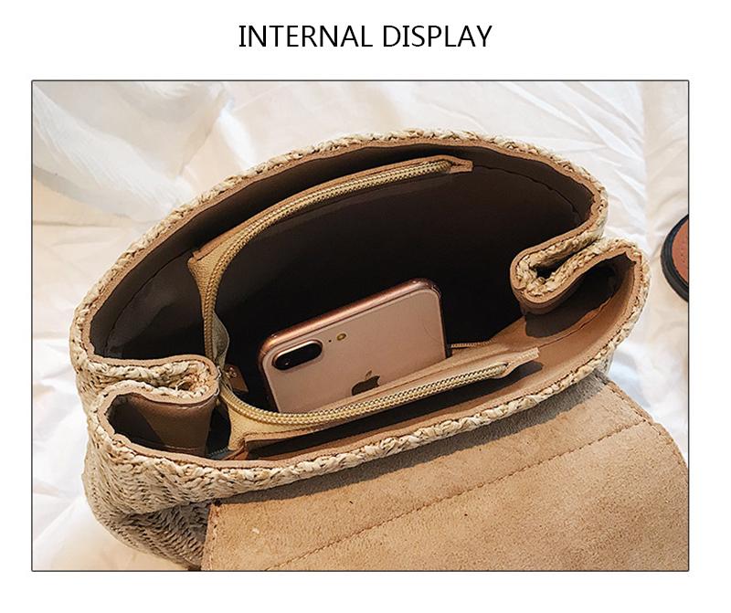 Faux Leather Woven Straw School Backpack