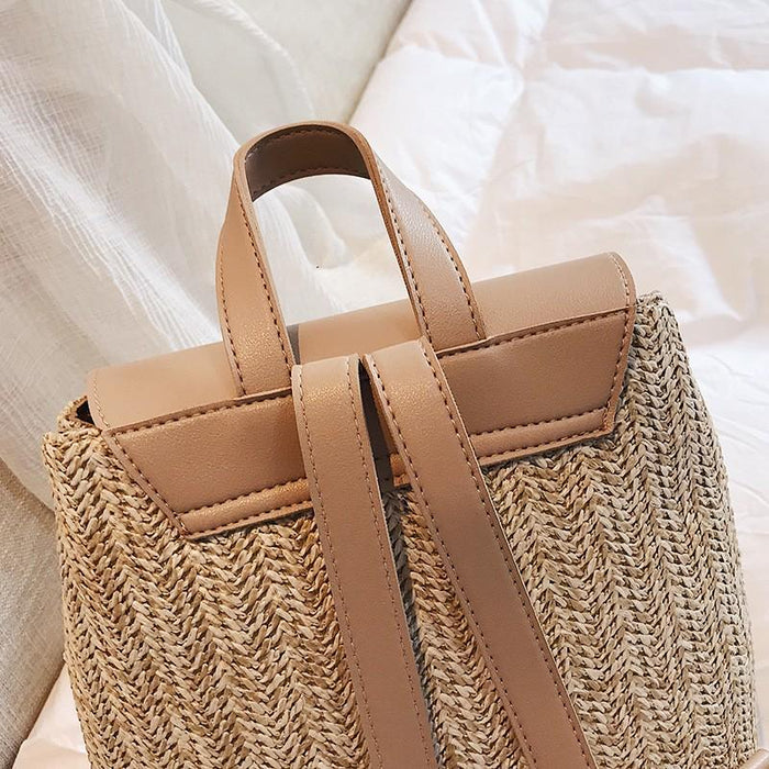 Faux Leather Woven Straw School Backpack