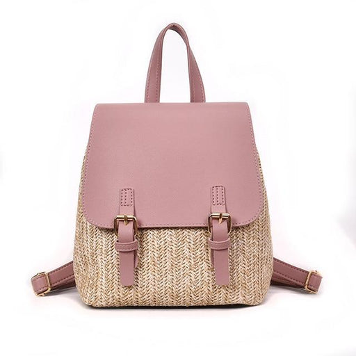 Faux Leather Woven Straw School Backpack