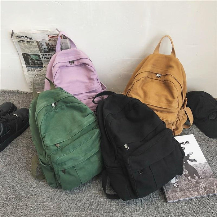 Front Pocket Small Canvas Backpack Plain Canvas School Backpack