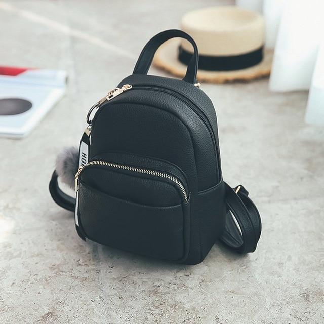 Fuzzy Ball - Pendant Mini Faux Leather Backpack