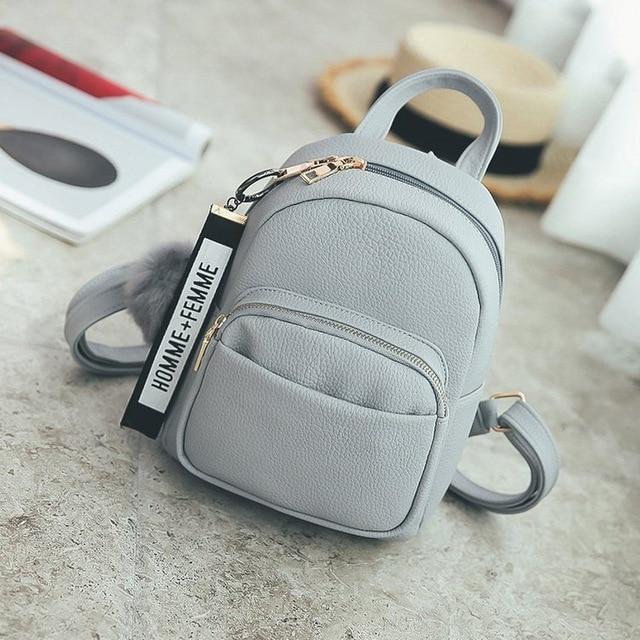 Fuzzy Ball - Pendant Mini Faux Leather Backpack