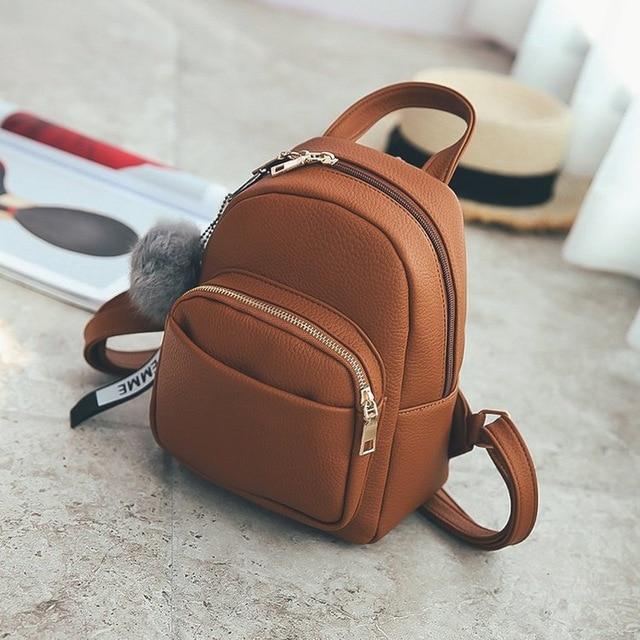 Fuzzy Ball - Pendant Mini Faux Leather Backpack