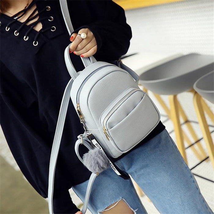 Fuzzy Ball - Pendant Mini Faux Leather Backpack