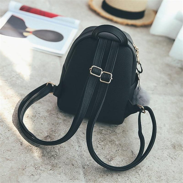 Fuzzy Ball - Pendant Mini Faux Leather Backpack