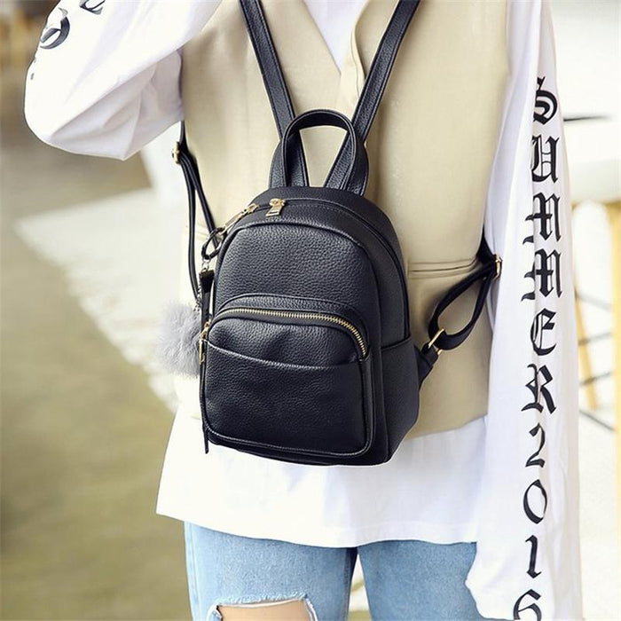 Fuzzy Ball - Pendant Mini Faux Leather Backpack