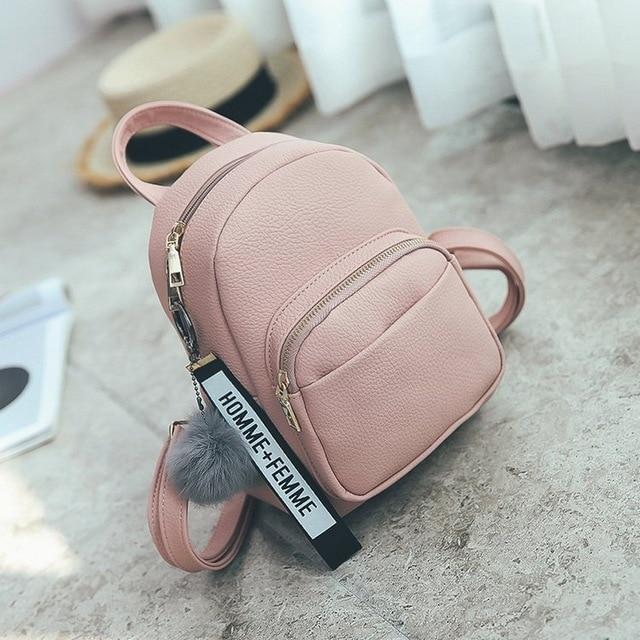 Fuzzy Ball - Pendant Mini Faux Leather Backpack