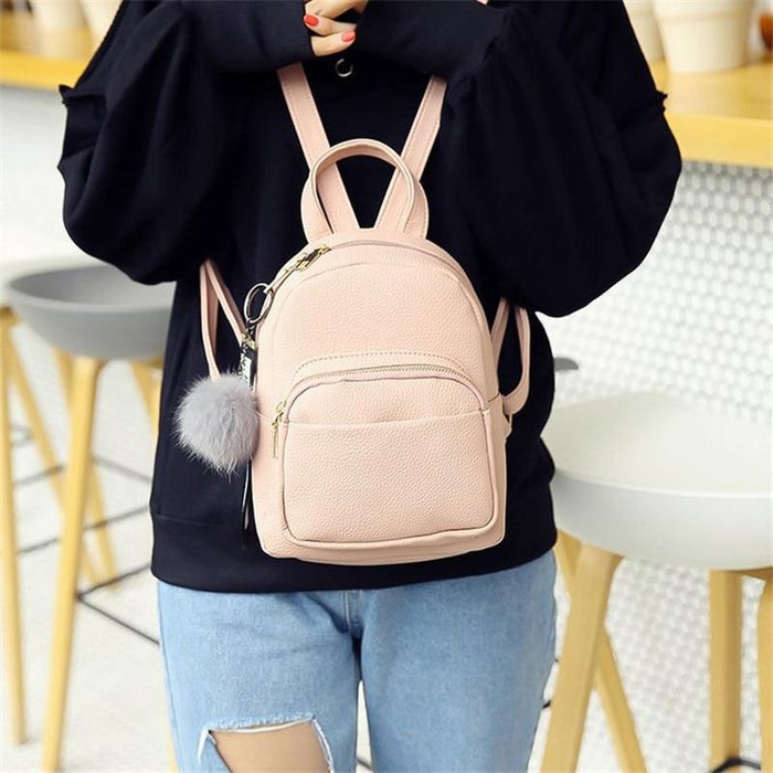 Fuzzy Ball - Pendant Mini Faux Leather Backpack