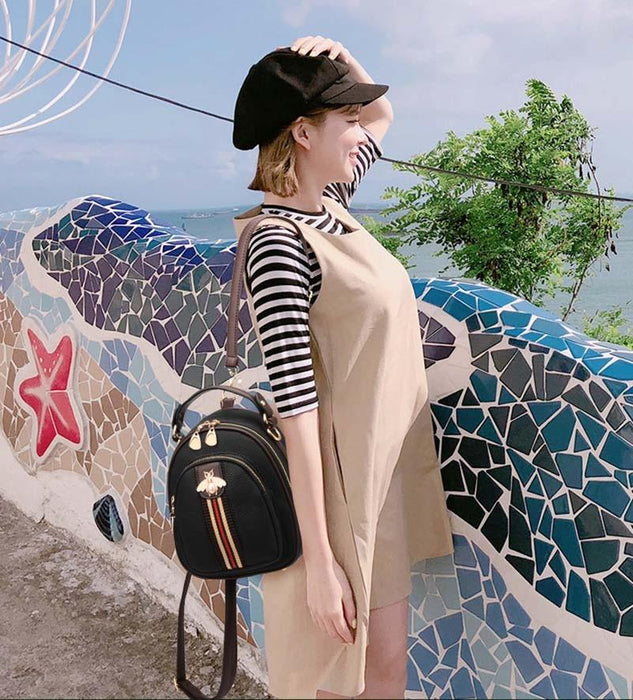 Mini Bee Faux Leather Backpack Purse