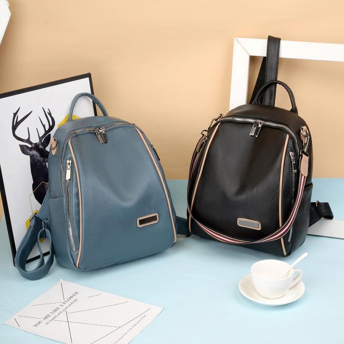 Multi-Strap Faux Leather Backpack
