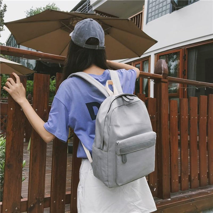 Korean Simple Canvas School Backpack