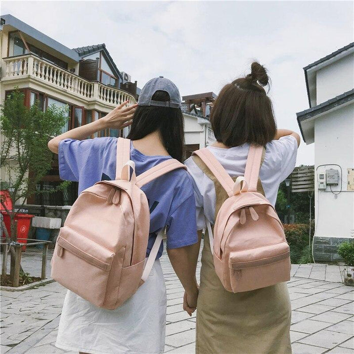 Korean Simple Canvas School Backpack
