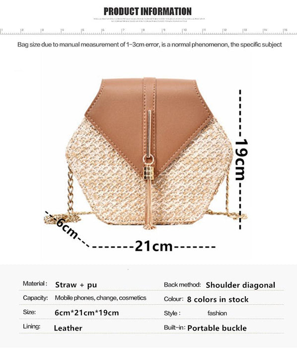 Straw Hexagon Rattan Bag