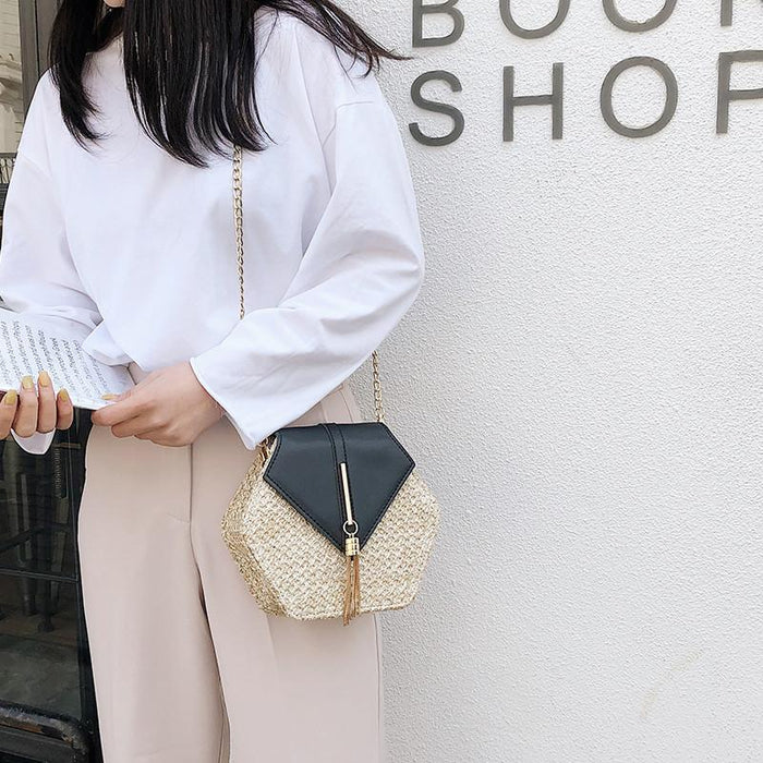 Straw Hexagon Rattan Bag