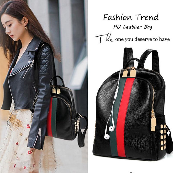 The Stripe - Faux Leather Striped Backpack