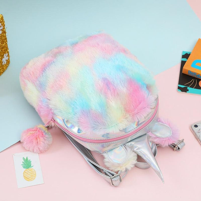 Cute Unicorn Fluffy School Backpack