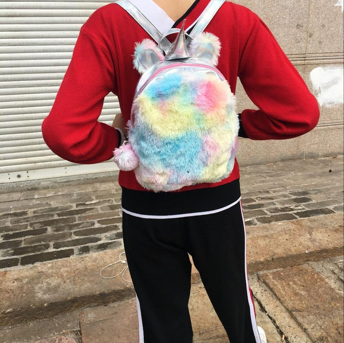 Cute Unicorn Fluffy School Backpack