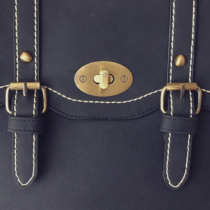 Vintage Faux Leather Buckle Backpack