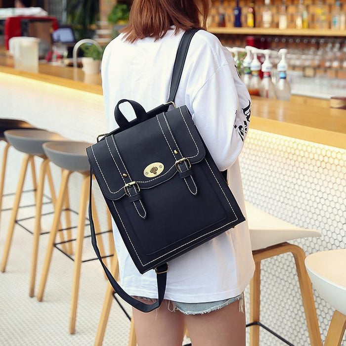 Vintage Faux Leather Buckle Backpack