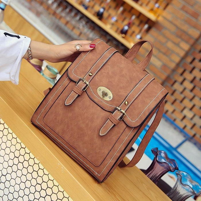 Vintage Faux Leather Buckle Backpack