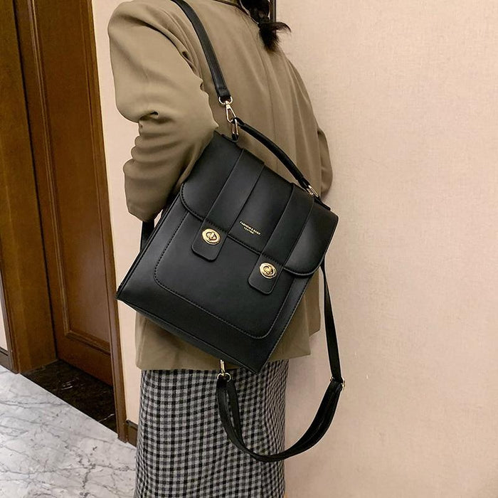 Vintage Faux Leather Buckle Backpack