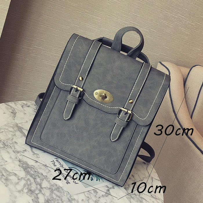 Vintage Faux Leather Buckle Backpack