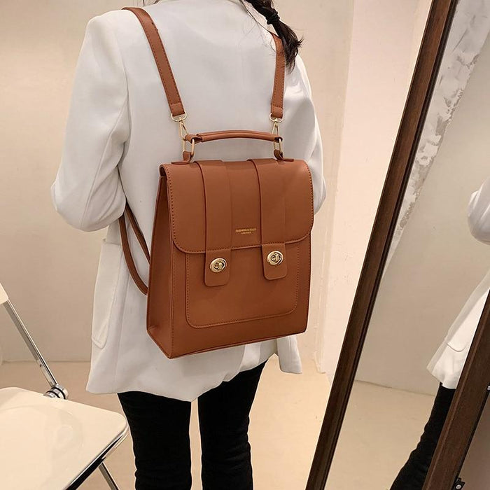Vintage Faux Leather Buckle Backpack